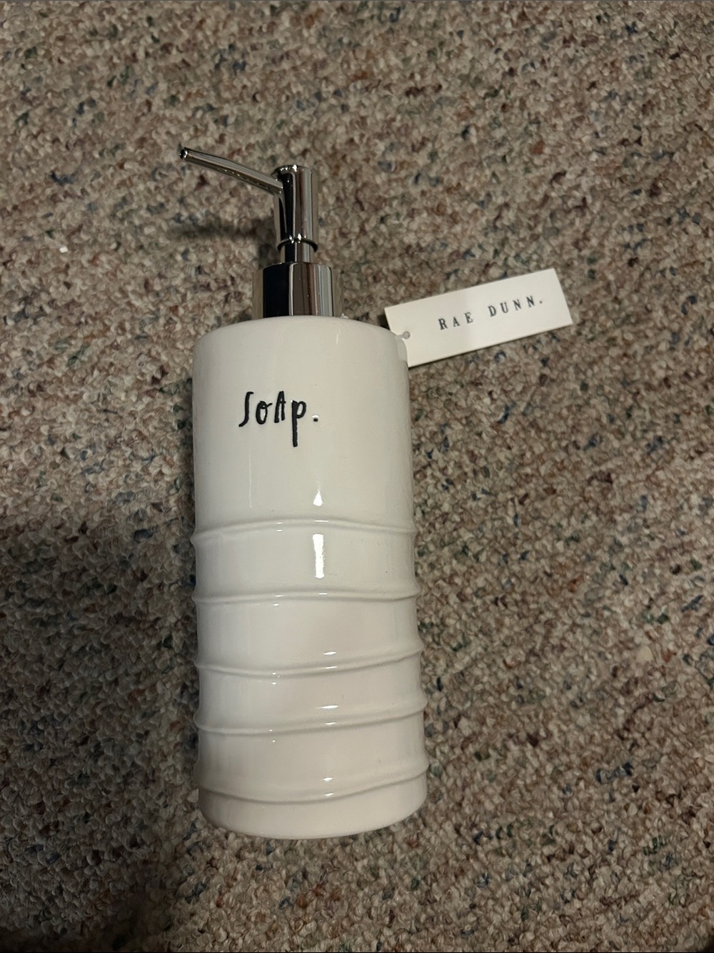 Rae Dunn White Ceramic Soap Dispenser with Chrome Pump